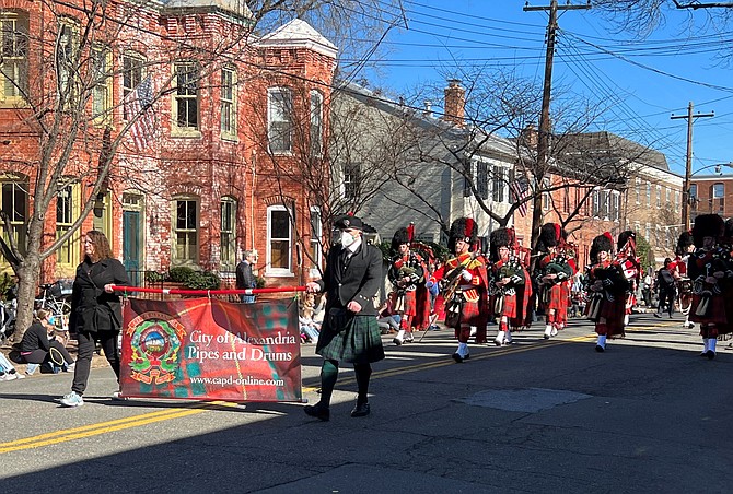 The City of Alexandria Pipes and Drums leads off the return of the George Washington Birthday Parade Feb. 21 in Alexandria.