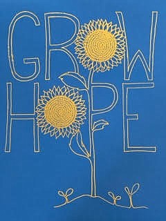 Jenna Fournel created this piece of art for the Grow Hope effort to support victims of the conflict in Ukraine.  Photo courtesy of Grow Hope