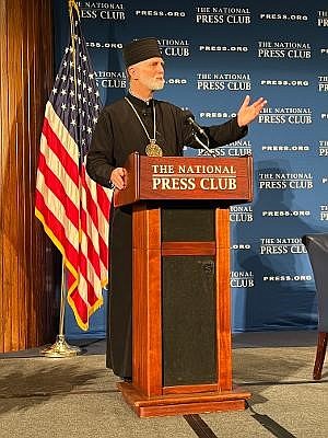The Most Rev. Borys Gudziak, metropolitan archbishop of the Ukrainian Catholic Church in Philadelphia for the United States, makes an urgent appeal for aid to Ukraine March 15 at the National Press Club in Washington.