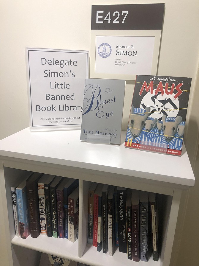 During the General Assembly debate over the Beloved Bill, Del. Marcus Simon (D-53) put together a Little Banned Book Library outside his office in the Pocahontas Building.