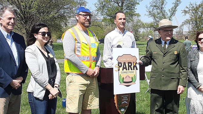 From left, U.S. Rep. Don Beyer, Arlington Board member Katie Cristol, Judd Isbell, Sup. Dan Storck (D-Mount Vernon), Superintendent Charles Cuvelier and Alexandria council member Sarah Bagley take in the moment.