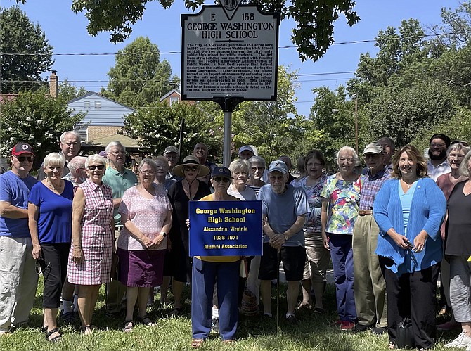 Vice Mayor Amy Jackson, right, poses with George Washington High School alumni at the July 23 unveiling of the Virginia State Historical Marker on the grounds of what is now GW Middle School.