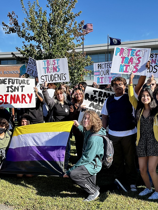 Students at Herndon High School walk out in protest against the VDOE's revised 2022 Model Policies