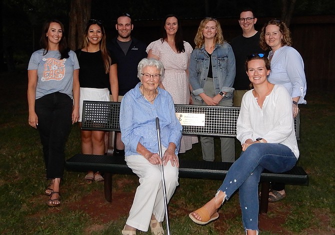 Dolores Rooney (seated, on left) is surrounded by her grandchildren. (Standing, from left) are Christine Rooney, Victoria Rooney, Jack Rooney, Megan Rooney, Emma Rooney, Connor Murphy and Seanan Rooney Aubouin; (seated, on right) is Katie Rooney.