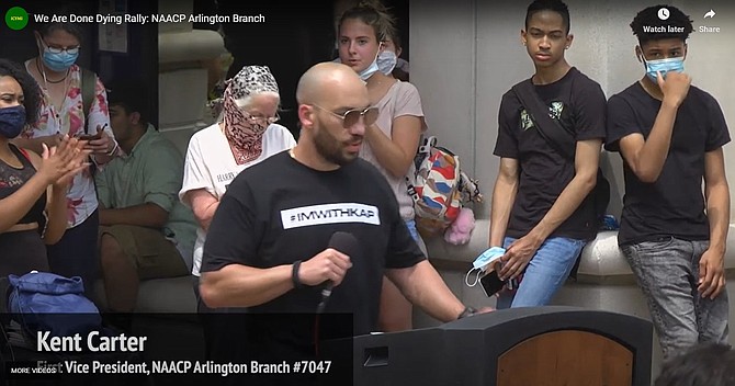 Kent Carter speaking at “We Are Done Dying” Rally in Arlington on June 6, 2020.