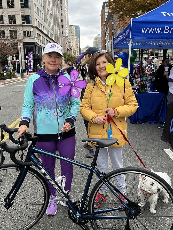 Sandy Weinger of Chantilly and Carol Stone of Oakton at the Walk to End Alzheimer’s in Reston on Sunday, Oct. 23.