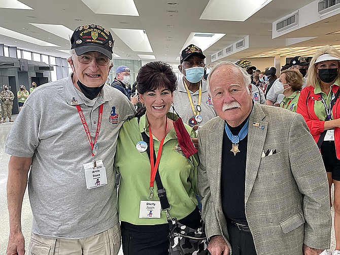Arnie Daxe with Shelly Zocchi and her godfather, retired USMC Colonel Barney Barnum Jr., Medal of Honor recipient.
