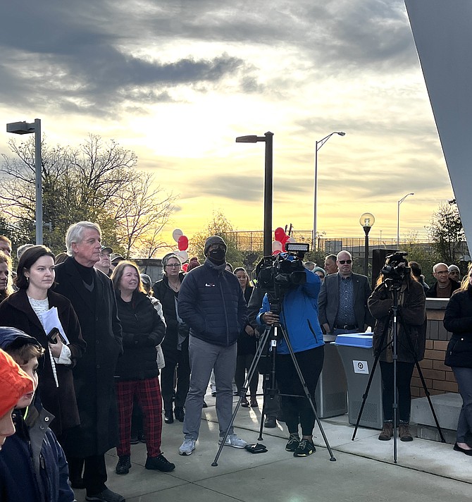 Nov. 16, residents of Herndon, business owners, and longtime supporters of Metrorail to Dulles gather at the Silver Line Herndon Station to celebrate its first full day of service and a ribbon cutting.