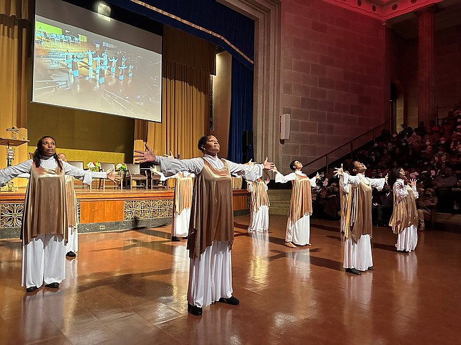 Members of the Liturgical Dance Ministry of Alfred Street Baptist Church perform at the 50th annual Martin Luther King Jr. Commemorative program Jan. 15 at the George Washington Masonic National Memorial.