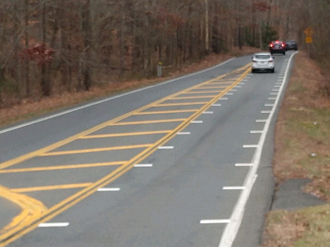 On the approach to the hill, these optical speed bars were installed recently to create awareness.