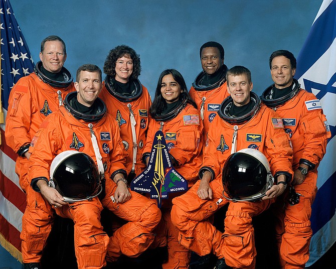 The crew of the Space Shuttle Columbia included Yorktown High School graduate David Brown (left). Pictured with him are Commander Rick Husband, Laurel Clark, Kalpana Chawla, Michael Anderson, Pilot William McCool and Israeli astronaut Ilan Ramon. Photo courtesy NASA