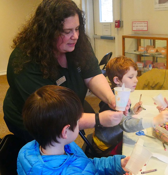 Barbara (Bobbi) Farley, the Park Naturalist, on loan from Long Branch Nature Center, teaches Grumpy Groundhog class.