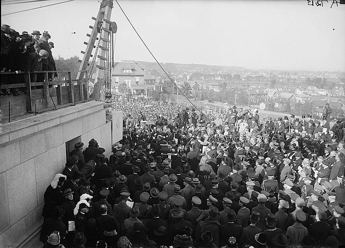 Crowds gather for the laying of the cornerstone of the George Washington Masonic National Memorial in 1923.