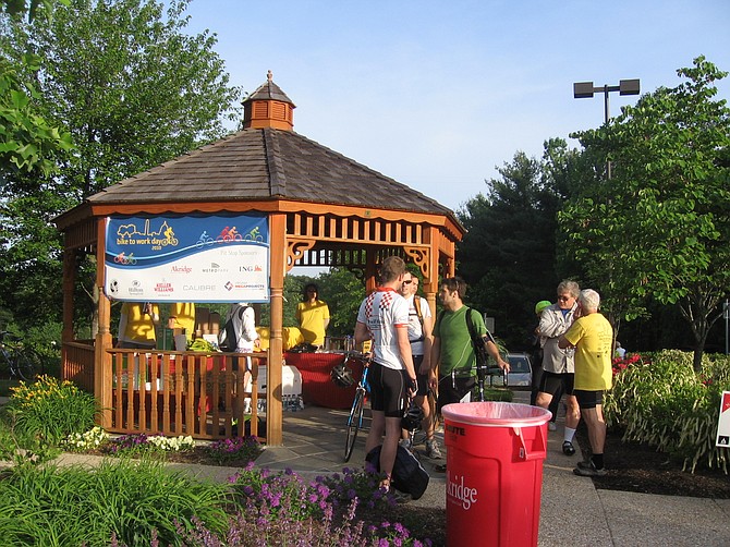 This gazebo is one of the pit stops in the Kingstowne area, but there will be pit stops all over the DMV for this year's Bike to Work Day