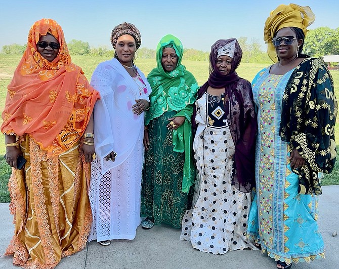 Hawa Koroma, Fatamaran Sedate, Mabinty Manimin and Isaca Lamar celebrate Eid wearing traditional celebratory dress