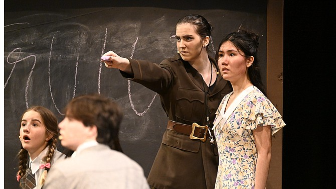 From left: Amelia Rizzo, Ethan Heinrich, Kat Larrick, Mia Cummings
in “Roald Dahl's Matilda the Musical” at Wakefield High School on Saturday, April 29, 2023