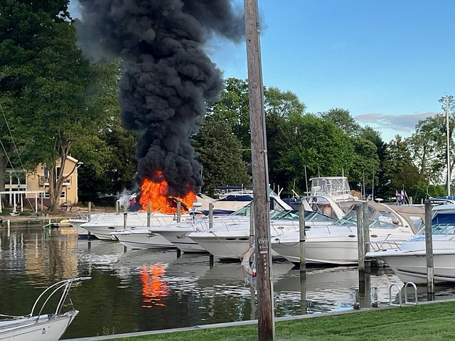 A boat fire at the Mount Vernon Yacht Club