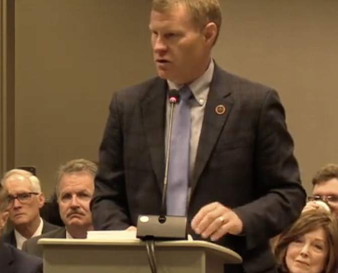 Chairman Jeff McKay (D), Fairfax County Board of Supervisors, speaks at the Commonwealth Transportation Board in Charlottesville on Wednesday, May 24, 2023.