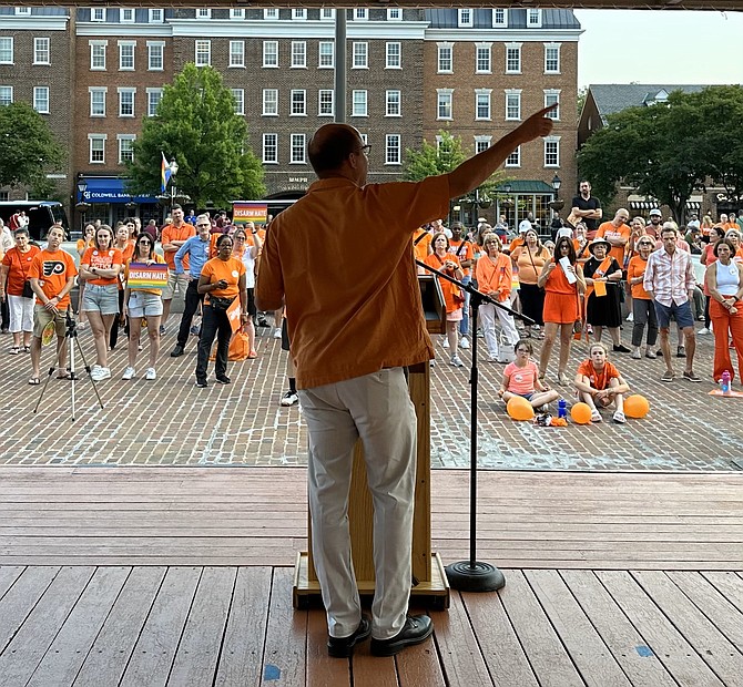 Mayor Justin Wilson addresses the crowd as part of the rally to support National Gun Violence Awareness Day June 2 in Market Square