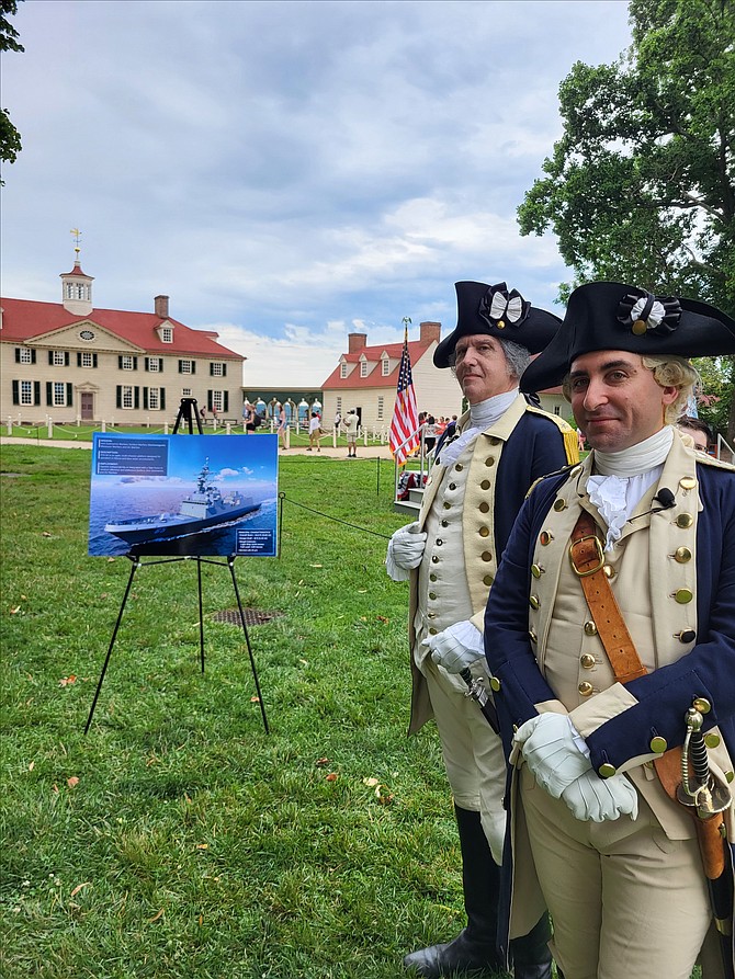 Washington and Lafayette by the ship’s rendering at Mount Vernon.