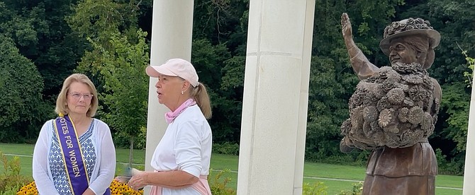 Befitting the women’s equality anniversary, women and men gathered at the Turning Point Suffragist Memorial on Monday in the progression to Richmond to hear from speakers, including Pat Wirth, docent at the memorial, and Gayle Converse of Alexandria Celebrates Women.