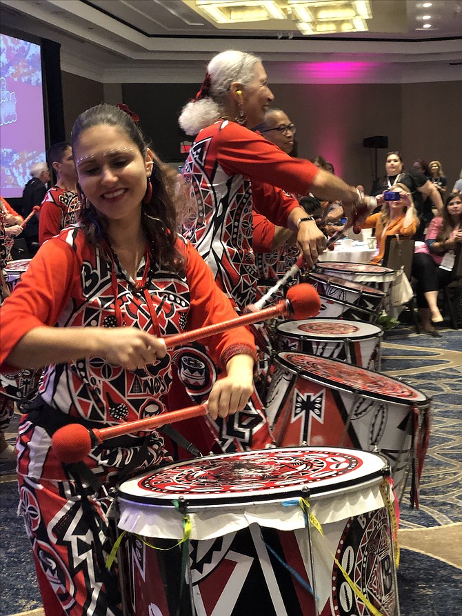 The Batala drummers ended the summit with their thunderous rhythms.