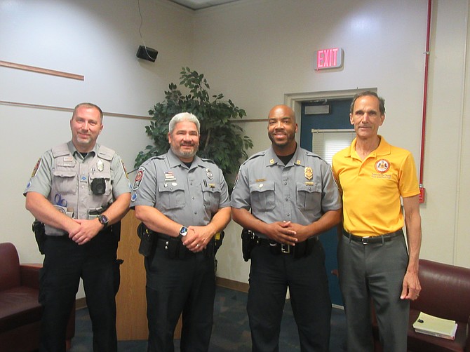 Jon Kaminski, Community Liaison Officer; M. F. Colorado, member, Selective Enforcement Team; Captain Marc H. Mitchell, Commander; Mount Vernon Supervisor Dan Storck