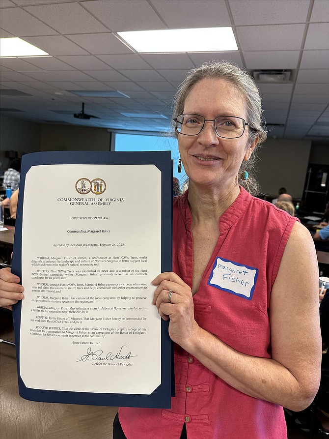 Margaret Fisher, a principle coordinator for the Plant NOVA Trees effort and organizer of the professional training conference, received recognition from Virginia’s General Assembly for her many years of work to enhance the landscape and culture of Northern Virginia