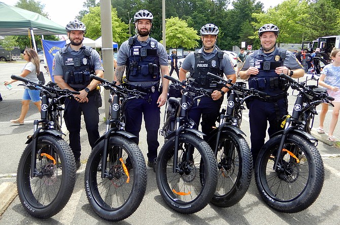 From left are PFCs Zach Bargeron, Tom Rubinstein and Avery Brunk and 2nd Lt. Scott Reynolds with their e-bikes.