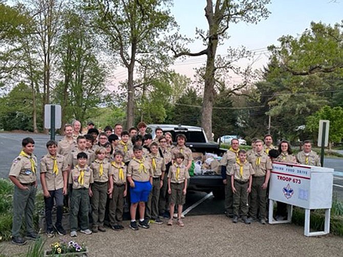Troop 673, in Great Falls Virginia, delivered collected pantry goods from Great Falls United Methodist Church and Troop 673 to Cornerstones for a total of 300 pounds in April 2023.