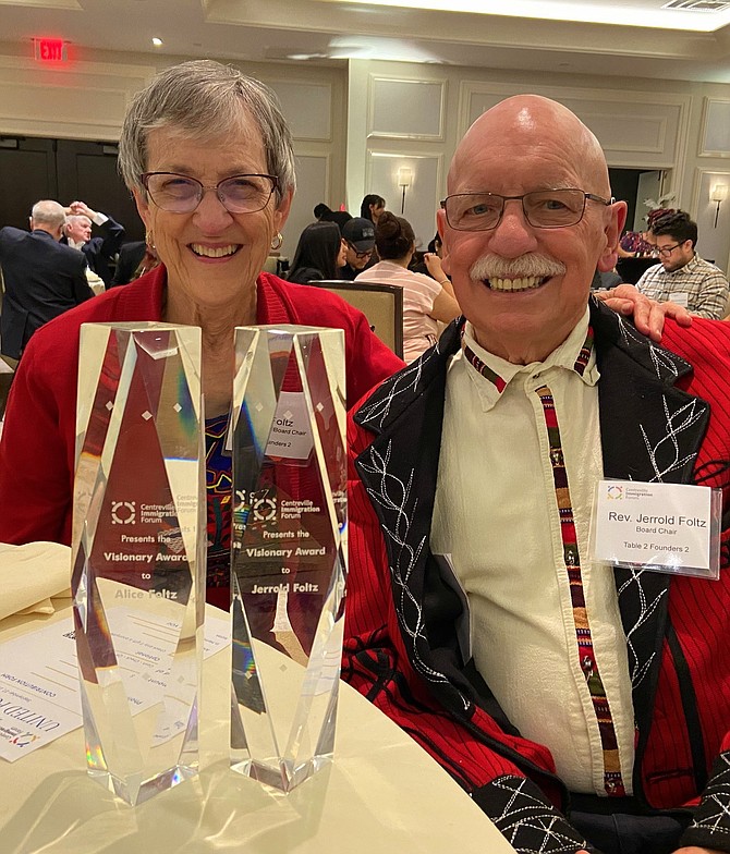 Alice and Jerry Foltz with their Visionary Award trophies.
