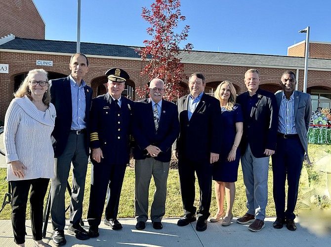 Speakers at the ceremony included Supervisor Dan Storck (2nd right), Chief Kevin Davis, Congressman Gerry Connolly, Supervisor Pat Herrity, Shelter Director Reasa Currier, and Board Chairman Jeff McKay; also pictured Karen Corbett Sanders school board member, and Supervisor Rodney Lusk.