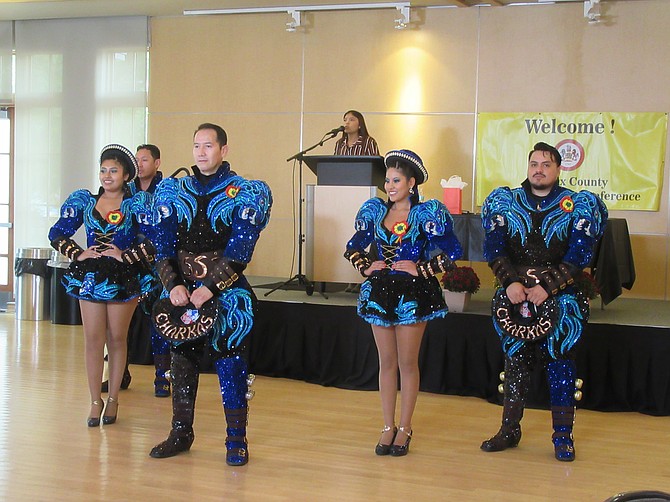 The San Simon Sucre dancers, Bolivian-Americans, put on a vigorous performance