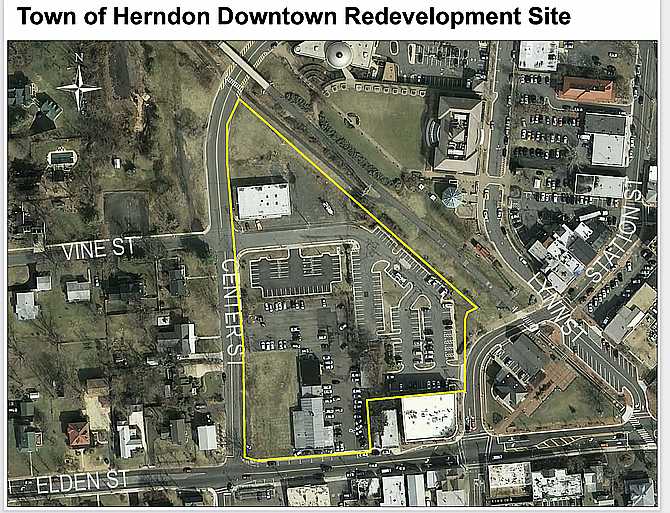The Town of Herndon Redevelopment site. The Subaru building and its structures at the corner of Elden and Center Streets have been razed.