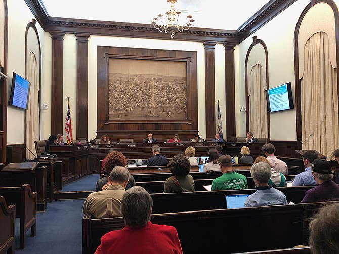 City Council chambers were packed during one of the public hearings on Zoning for Housing, which included many supporters and opponents.