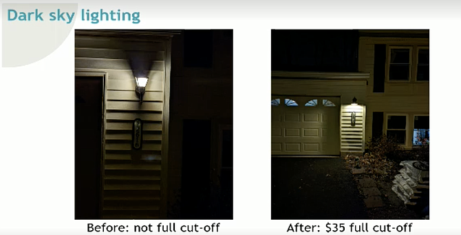 Protect the night sky: Residents can use fixtures with full cut-out, meaning light is not emitted above the bottom of the fixture.