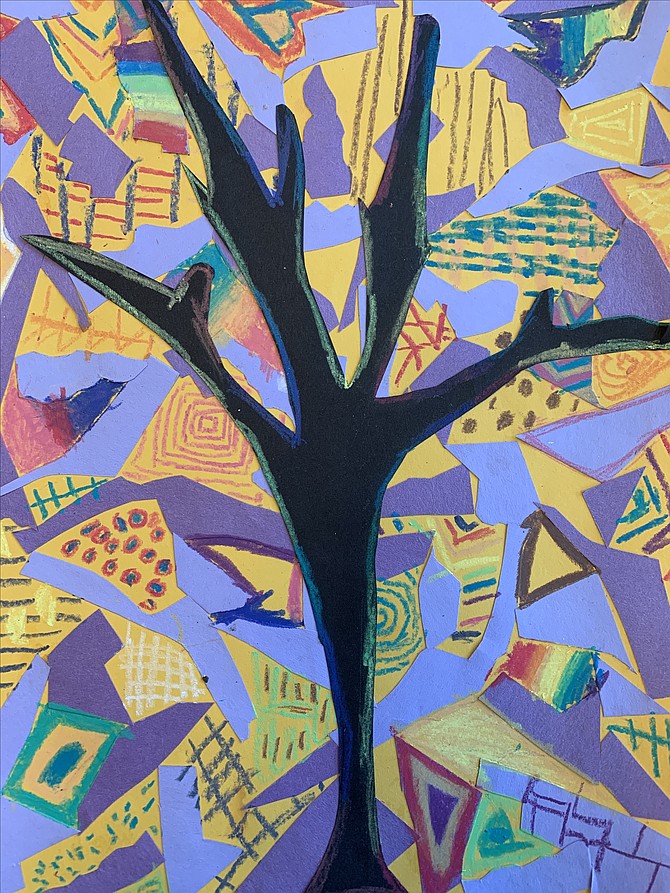 Payton Hambrick, 9, 4th, Alexandria, Fall Tree, Collage and Crayon | Charles Barrett Elementary, Alexandria City,  Ellen Pattisall,  Visual Art Teacher