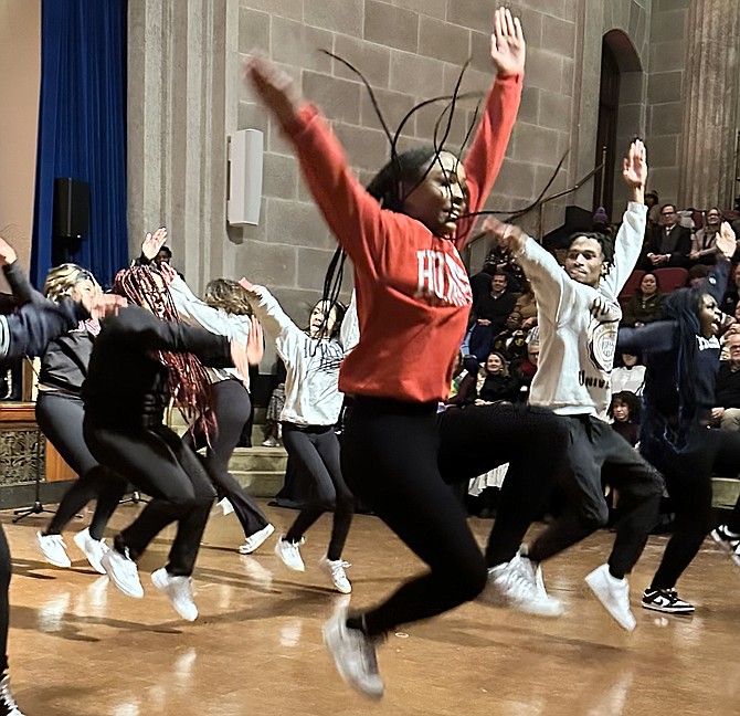 Members of the Howard University Step Team perform at the Dr. Martin Luther King Jr. memorial celebration Jan. 15 at the George Washington Masonic National Memorial.