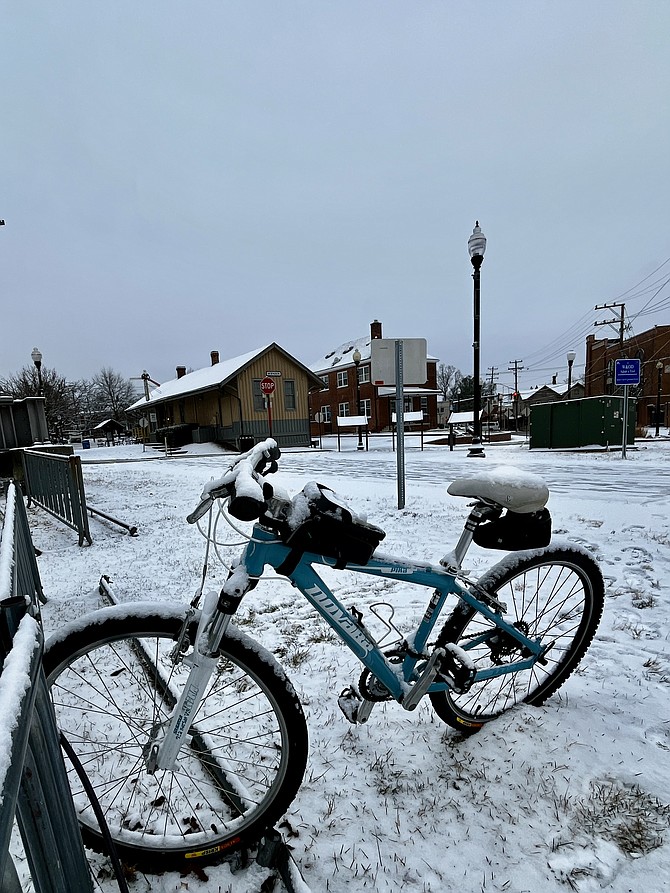 There are few cyclists on the W&OD Trail, and those who are, push their bikes as they cannot safely navigate the challenge. This bike is waiting for its owner near the caboose in Herndon.