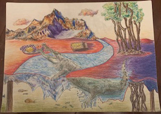 Serena Huang, 12, Grade 7, Potomac, The Abstract Table, color pencil on watercolor paper; Cabin John Middle School, Potomac, Sonia D'agnese, art teacher