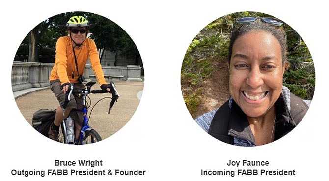 At Fairfax Alliance for Better Bicycling, former president Bruce Wright steps down and newly elected president Joy Faunce steps in.