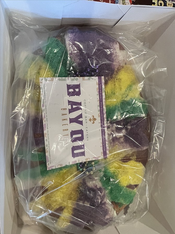 Mardi Gras King Cake offered at Bayou Bakery