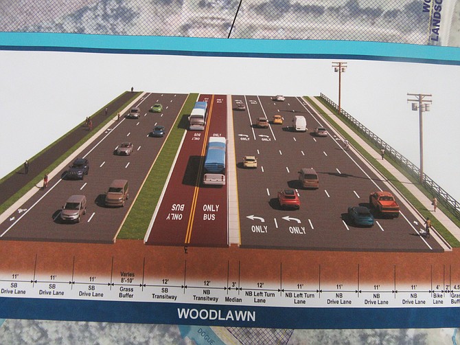 A conceptual drawing of the new, widened US 1. On Jan. 31, Fairfax County officials held an open house at Bryant High School to update the community on the proposed bus rapid transit system.