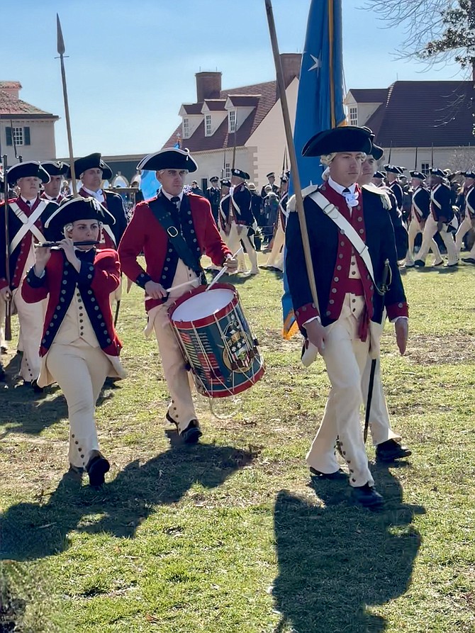 The U.S. Army’s 3rd Infantry Regiment demonstrates colonial army maneuvers on the Bowling Green at Mount Vernon to celebrate the President George Washington’s designated birthday