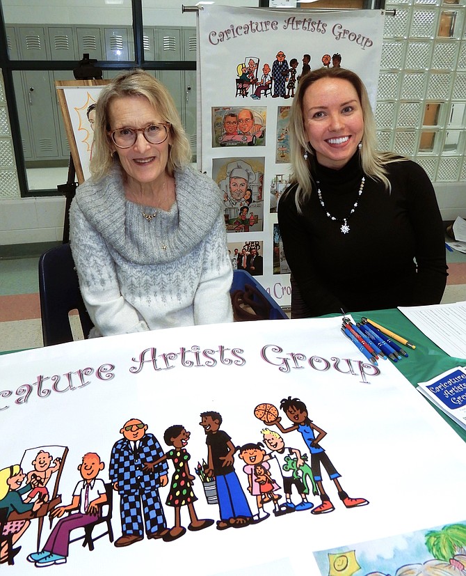 From left are Marie Cheek and daughter Audrey of Caricature Artists Group