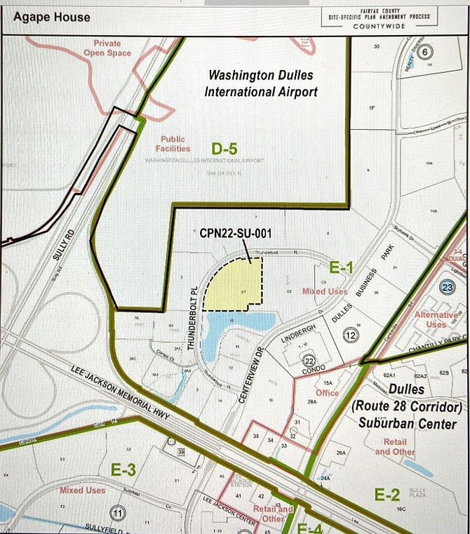 Map showing how close Agape’s housing project is to Dulles International Airport.