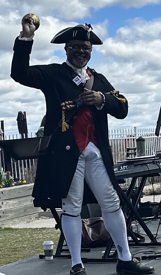 Alexandria’s Town Crier, Ben Fiore-Walker, opens the festivities to officially begin the countdown to the city’s upcoming 275th birthday celebration April 6 at Waterfront Park.