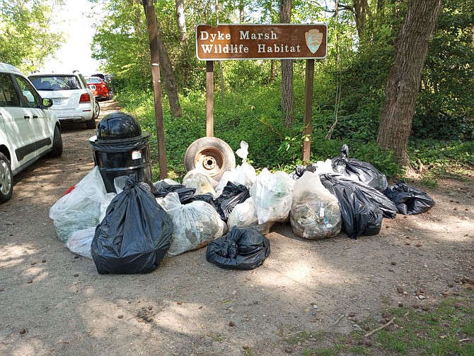This represents half the trash collected during the April 20 cleanup along the Potomac River shoreline and in Dyke Marsh