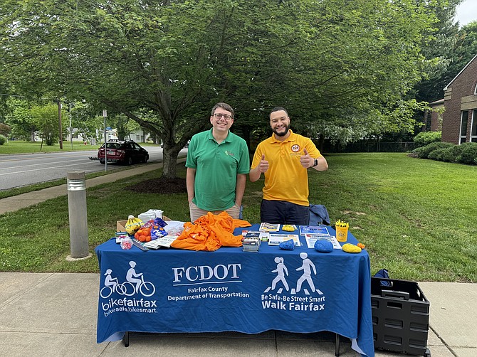 At the Mount Vernon pit stop, Zach Desjardins, FCDOT Active Transportation Planner and Peyton Smith greeted cyclists all morning.