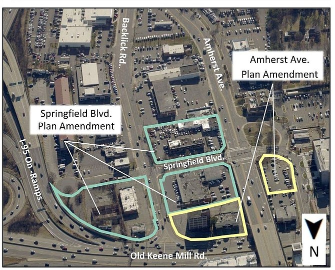 These sites in central Springfield were prime pedestrian places before the highway was widened and Old Keene Mill Road was the main thoroughfare in this area.